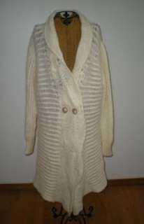 VINTAGE NEW BENETTON Cream Long Mohair Blend Sweater Coat M  