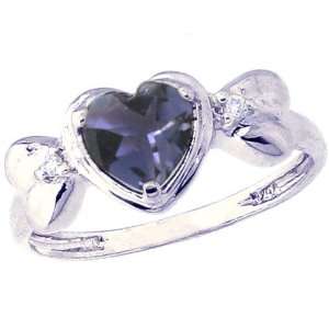   White Gold Ribbon Designed Sweet Heart and Diamond Ring Iolite, size5