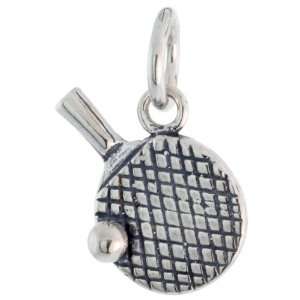 925 Sterling Silver Table Tennis Racquet & Ball Pendant (w/ 18 Silver 