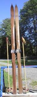 VINTAGE Wooden Skis 79 w/ POINTS + OLD Bamboo Ski Pole  