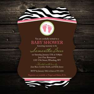 20 Fancy Zebra Print Ornate Cut Bridal or Baby Shower Invitations 
