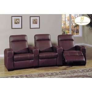  3 Seater Brown Leather Motion Home Theater Recliner Sofa Chair 