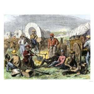  Men around a Wagon Train Campfire at Night Premium Poster 