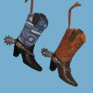   Blue and Brown Cowboy Boot Christmas Ornaments 3.5