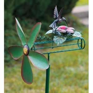   Metal Kinetic Hummingbird Whirligig With Pole Patio, Lawn & Garden