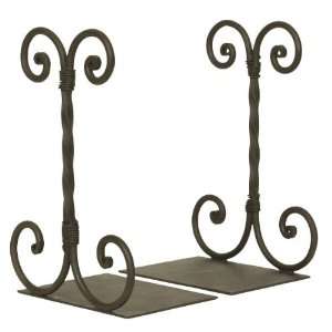   Rustic Twirled Scroll Wrought Iron Bookends